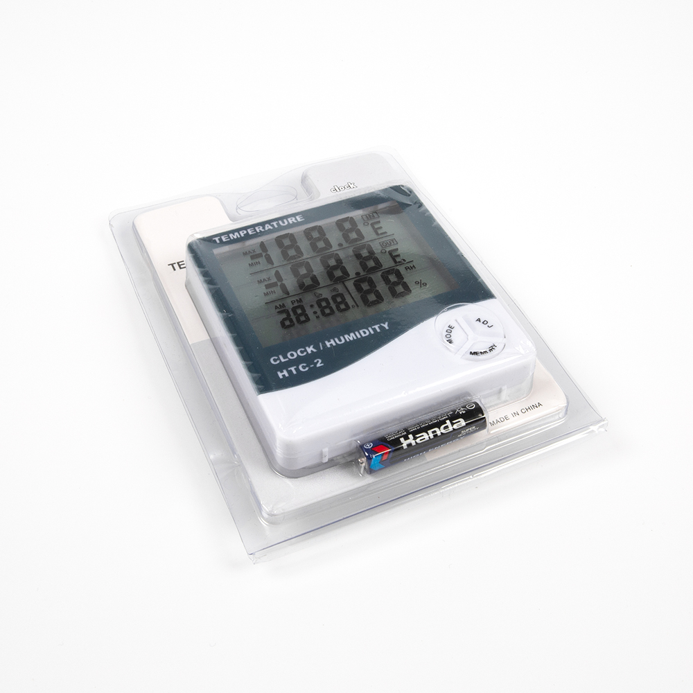 Электронный термометр с будильником HTC-2, с батарейкой в комплекте